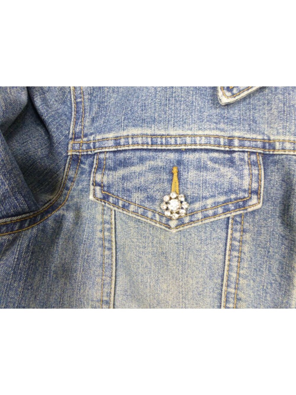 INC Womens Blue Denim Jacket With Rhinestone Buttons Double Pockets - Picture 8 of 13